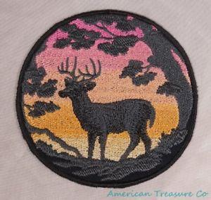 Deer in an Orange Circle Logo - Embroidered Rose Orange Ombre Sunset Buck Deer Silhouette Patch Iron ...