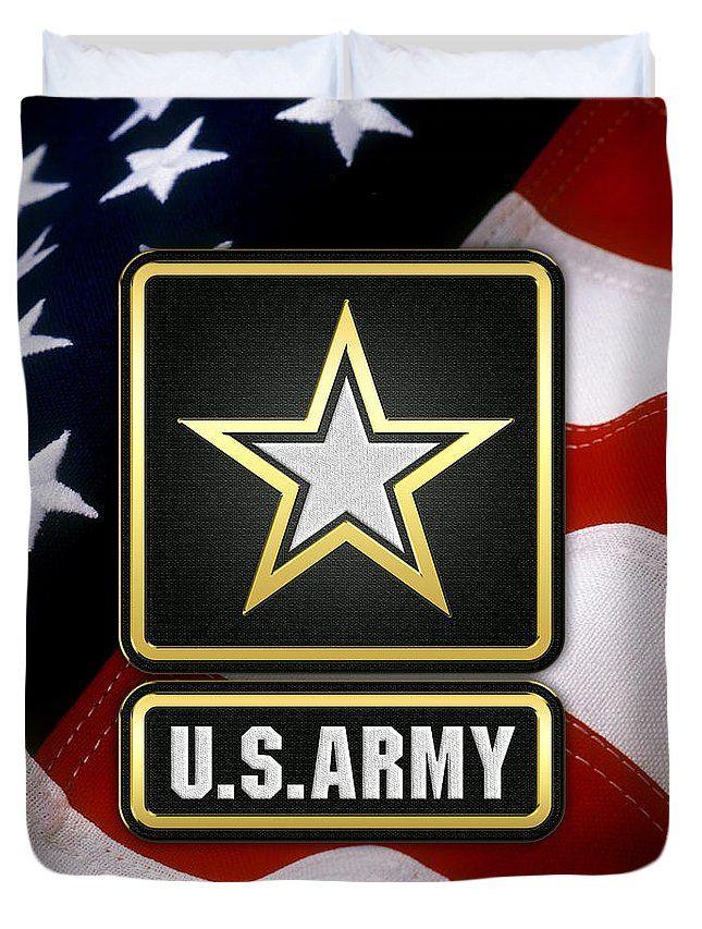 Army Logo - U. S. Army Logo Over American Flag. Duvet Cover