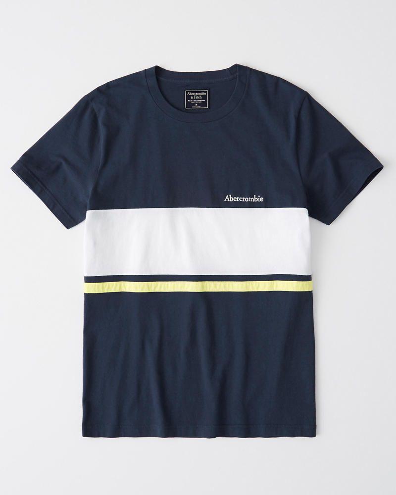 White and Blue Striped Logo - Mens Striped Logo Tee | Mens Tops | Abercrombie.ca