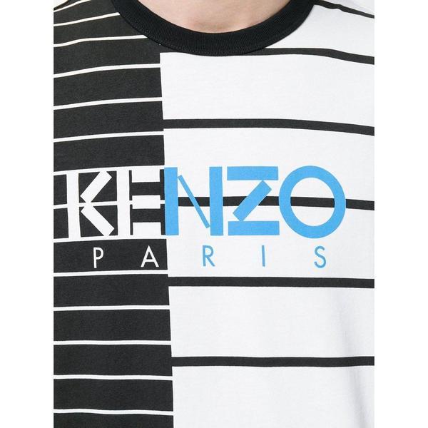 White and Blue Striped Logo - KENZO Striped Logo T Shirt, White