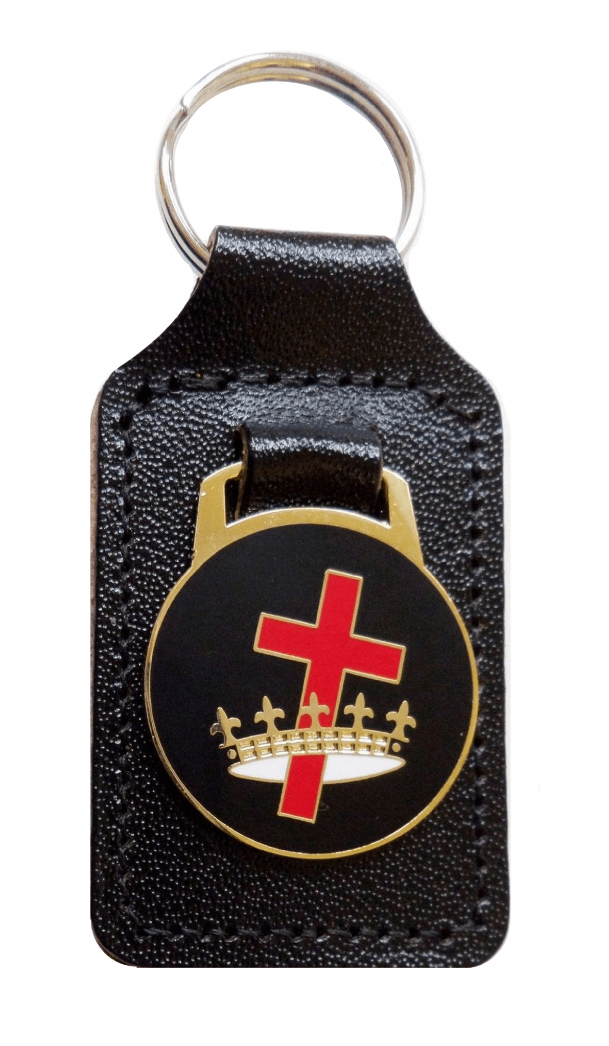 FOB Cross Logo - Knights Templar Cross & Crown Black Leather Masonic Key Fob - K004