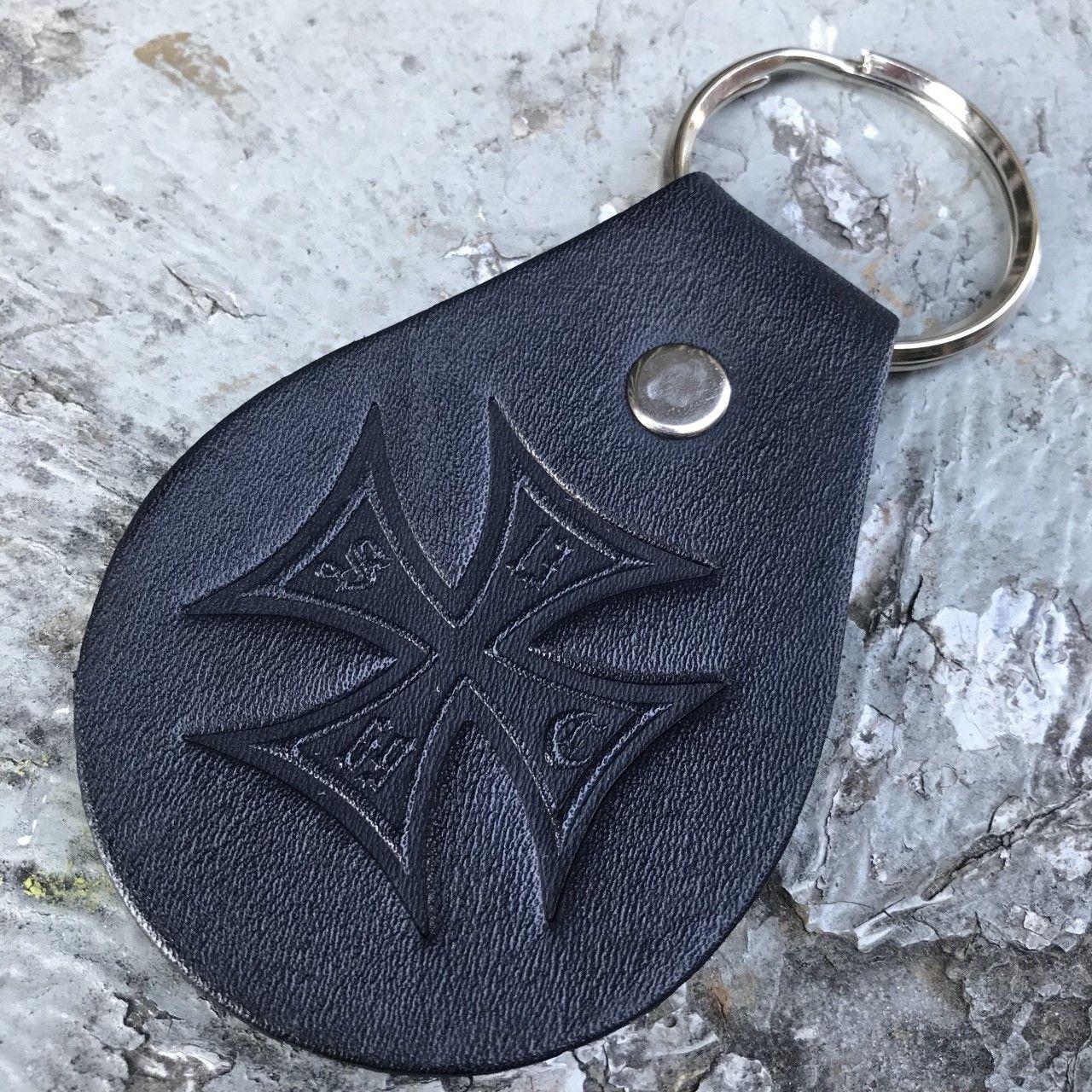 FOB Cross Logo - Black Iron Cross Leather Key Fob