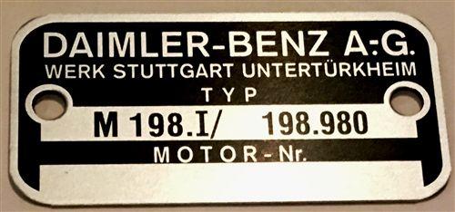 Daimler-Benz AG Logo - Motor Number Plate DAIMLER BENZ A G, TYP M198.I / 198.980