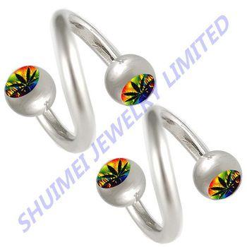 Leaf Spiral Logo - Pot Leaf Logo Spiral Barbell Ring Steel Twist Eyebrow Lip Bars ...