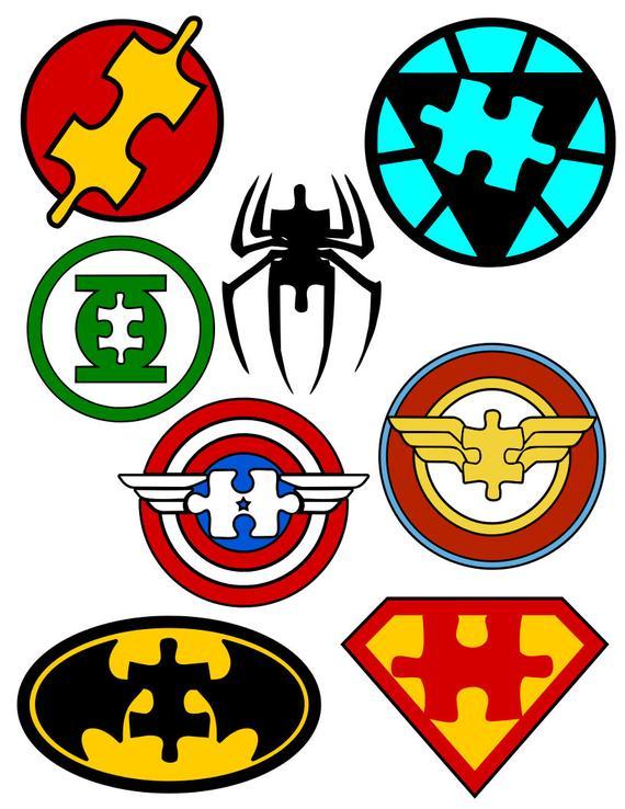 Simple Superhero Logo - Simple Autism Awareness Puzzle Piece Superhero Logos | Etsy