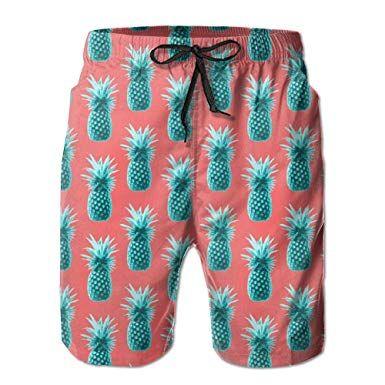 Red Blue Pineapple Logo - AS WALL Men's Blue Pineapple Red Beach Shorts Surf Board Holiday