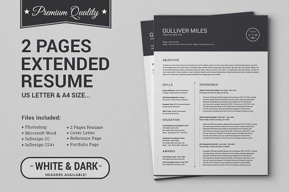 2 Black Word Logo - 2 Pages Resume CV | Extended Pack ~ Resume Templates ~ Creative Market