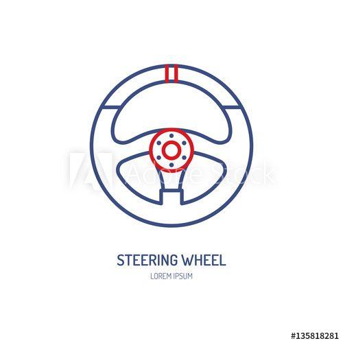 Automobile Parts Logo - Steering wheel vector line icon. Car racing logo, driving lessons ...