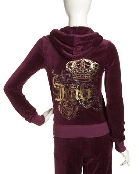 Couture Crown Logo - Juicy Couture Crown Logo Velour Hoodie, Nightingale