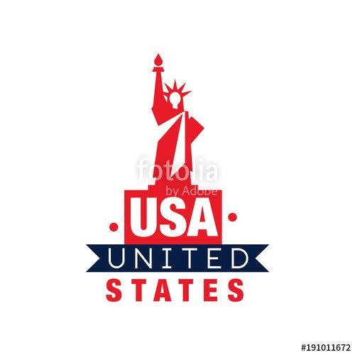 Red Statue Logo - Monochrome emblem with Statue of Liberty silhouette. United States ...