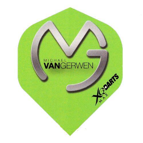 Green and Silver Logo - XQMax Michael Van Gerwen 100 Micron Dart Flights with Silver