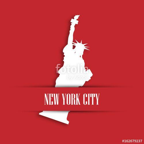 Red Statue Logo - Statue of Liberty white paper cutting in red greeting card pocket