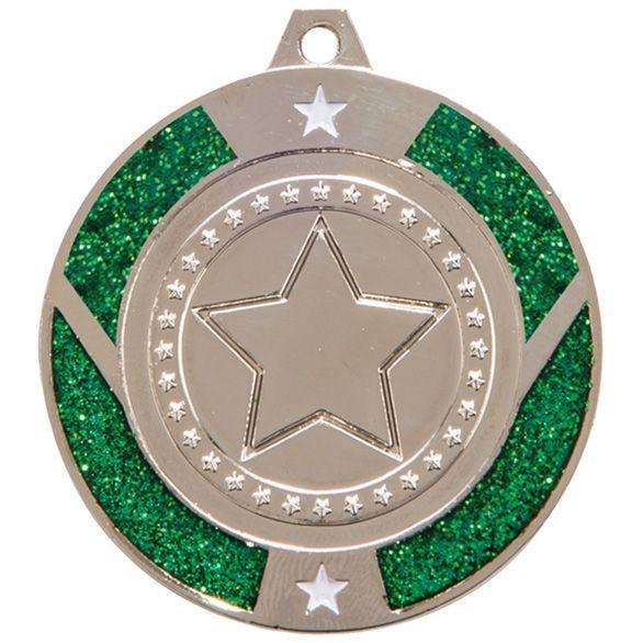 Green and Silver Logo - Glitter Star Green Medal - MM17147 | Impact Trophies