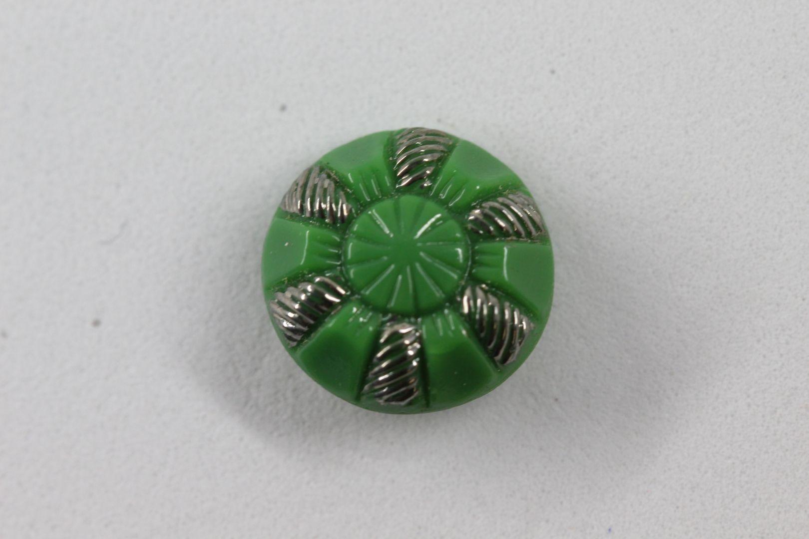 Green and Silver Logo - Green & Silver Glass Shanked Button - The Button Queen