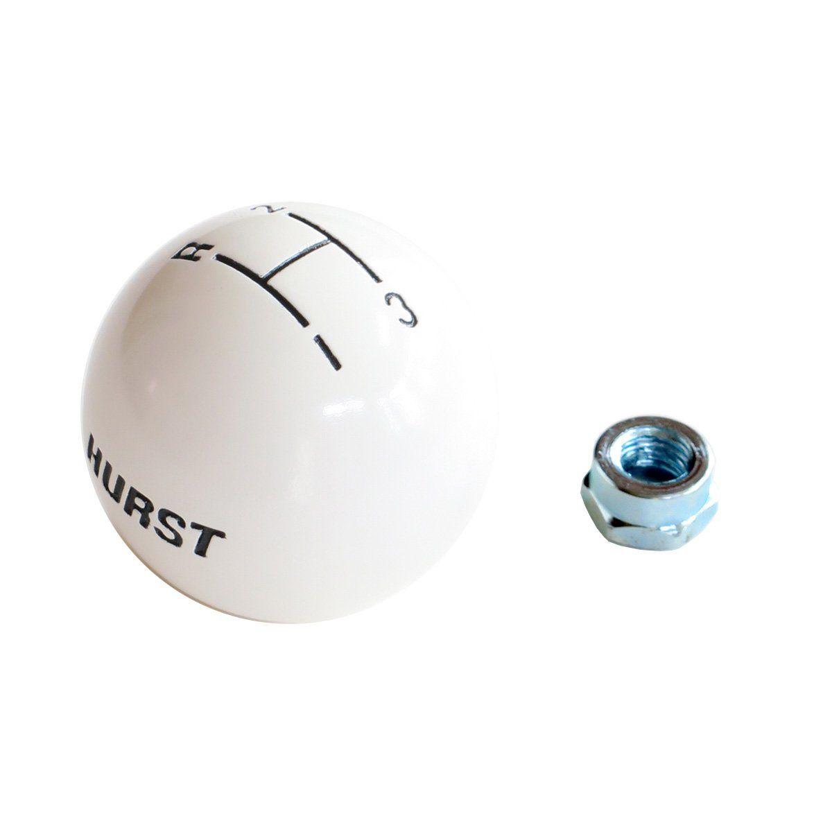 Ball with X Logo - Hurst Logo Engraved 3 Speed White Shifter Knob Ball 3/8 x 16 Thread