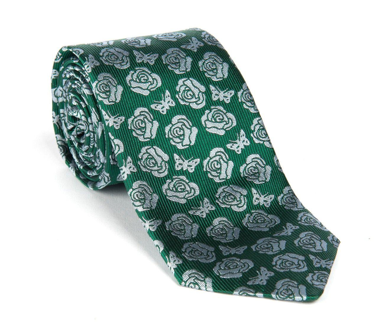Green and Silver Logo - Regent Woven Silk Tie- Green And Silver Butterfly Floral. Regent