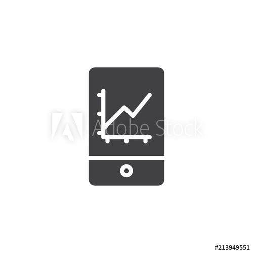 Simple Phone Gray Logo - Mobile phone with graph vector icon. filled flat sign for mobile ...