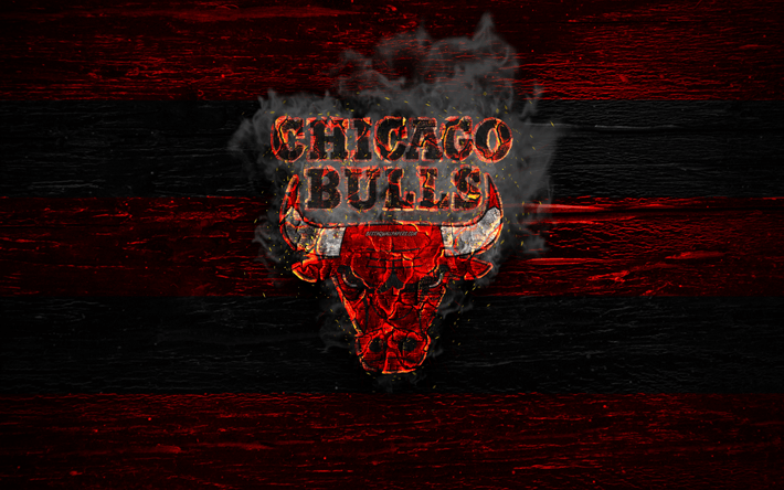 Basketball On Fire Logo - Download wallpapers Chicago Bulls, fire logo, NBA, red and black ...