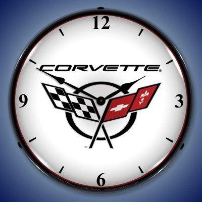 Century Clock Logo - C5 Corvette Logo Lighted Made in USA Clock-White - Corvette Store Online