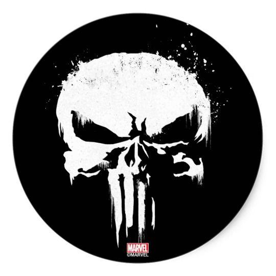 Round Punisher Logo - The Punisher | Painted Skull Logo Classic Round Sticker | Zazzle.com