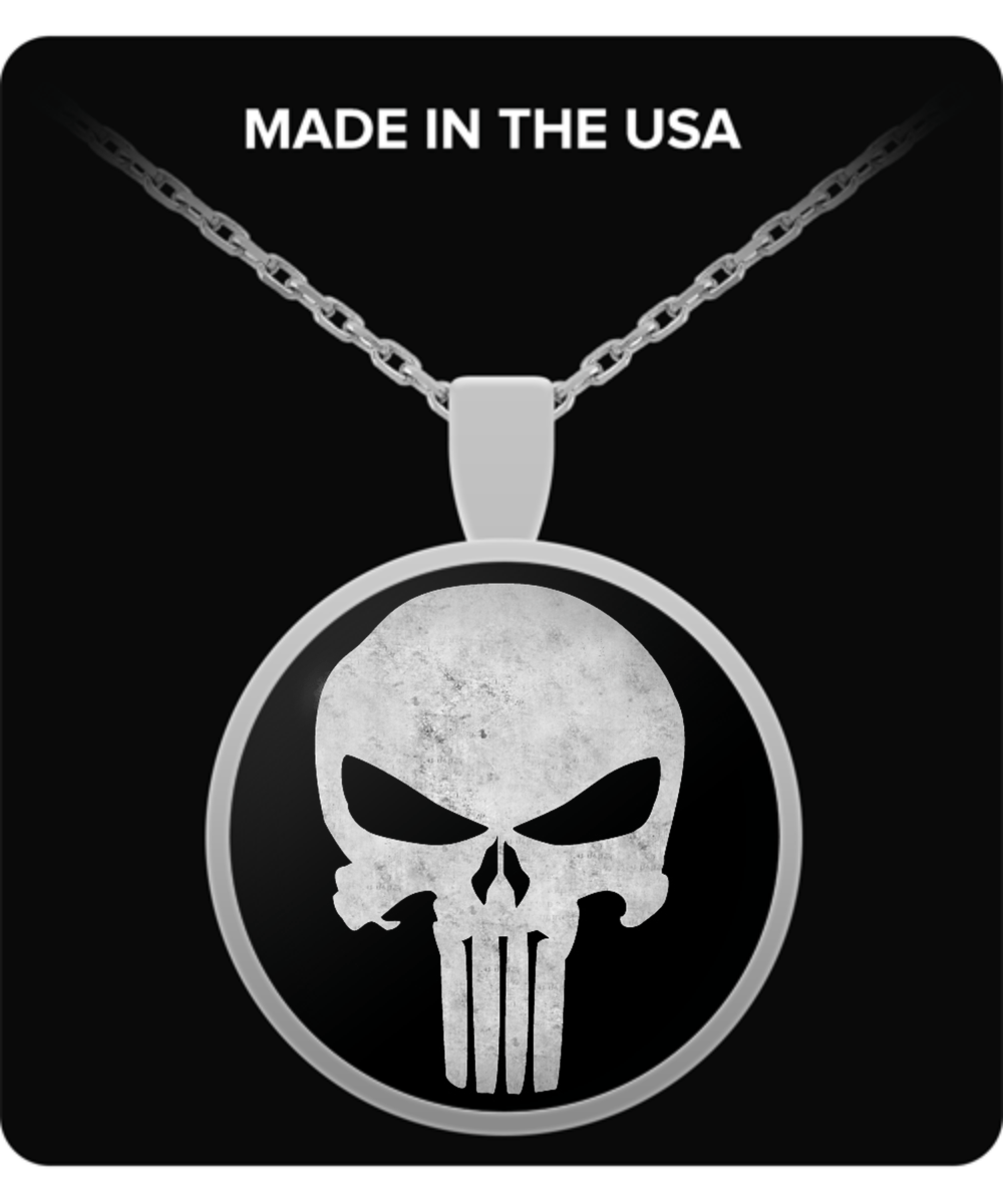 Round Punisher Logo - Punisher Skull Pendant Necklace (Round or Square) | Elite Deals Outlet