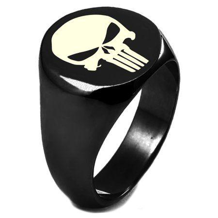 Round Punisher Logo - Tioneer - Black IP Plated Sterling Silver Marvel The Punisher Logo ...