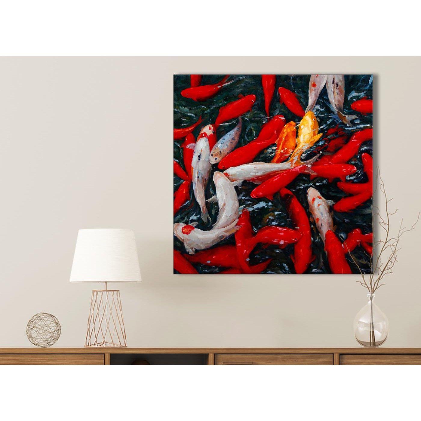 Red and Orange Square Logo - Canvas Pictures Koi Carp Fish Painting - 1s439s Red Orange - 49cm ...