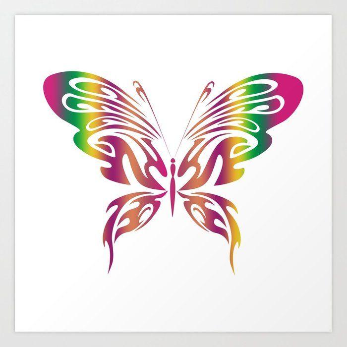Rainbow Colored Butterfly Logo - Beautiful Rainbow Colored Butterfly Art Print