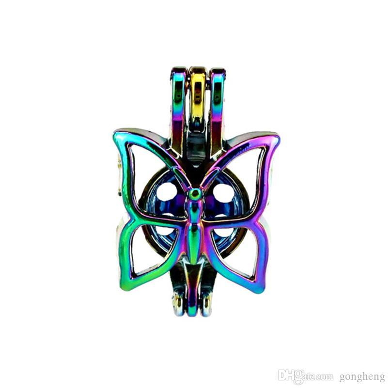 Rainbow Colored Butterfly Logo - 2019 Rainbow Color Butterfly Beads Cage Locket Pendant Diffuser ...