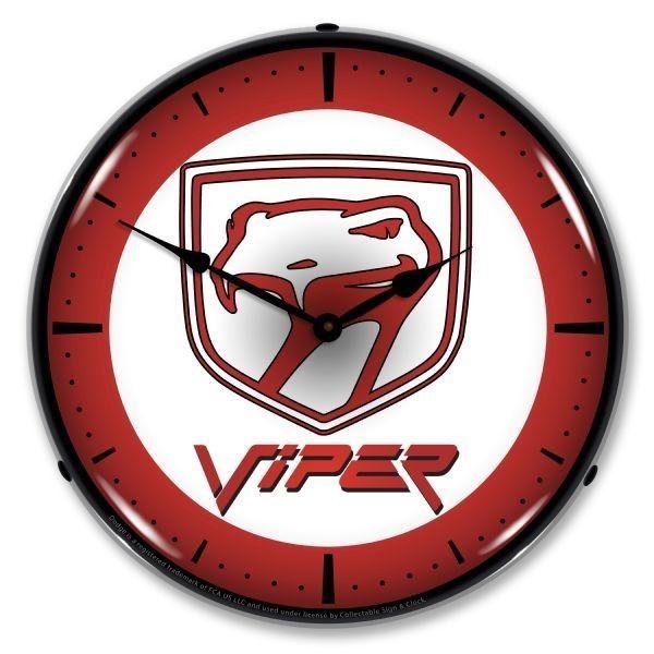 Century Clock Logo - Retro Style Dodge Viper Logo Lighted Backlit Wall Clock Sign Man ...