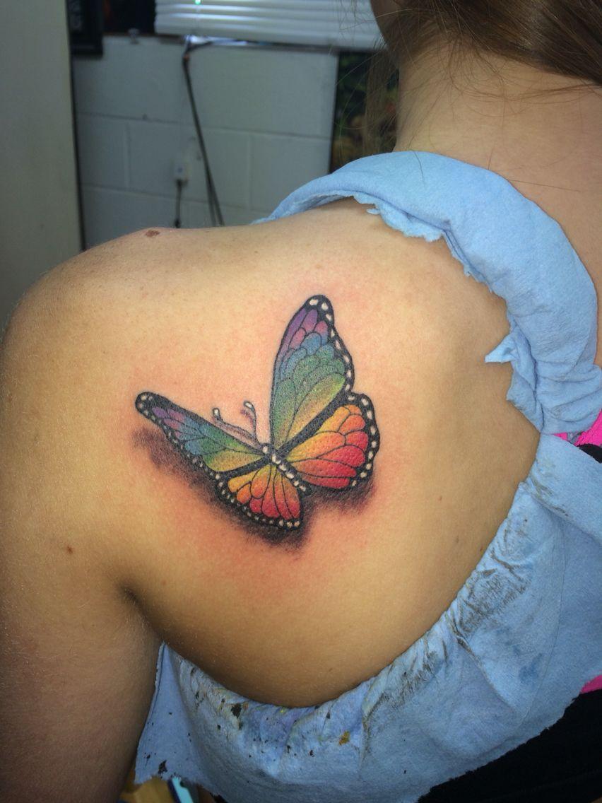 Rainbow Colored Butterfly Logo - Realistic Rainbow colored butterfly tattoo done