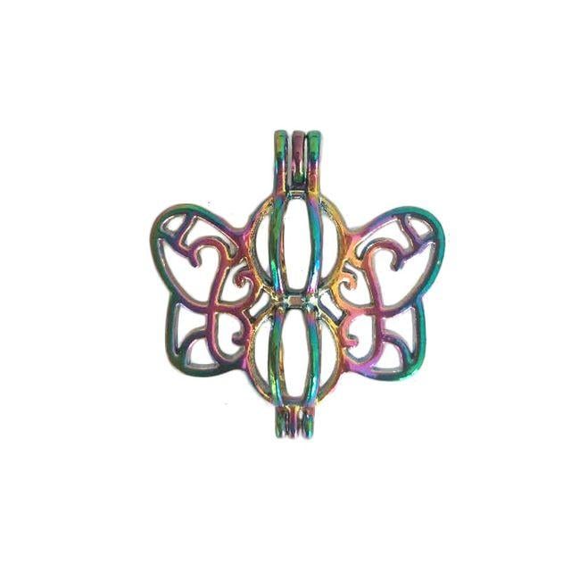 Rainbow Colored Butterfly Logo - 5Pcs Rainbow Colored Butterfly Cage Pendant Wish Pearl Cage Jewelry ...
