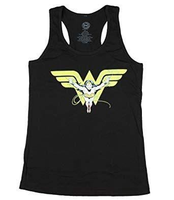 Flying Woman Logo - Wonder Woman Flying Over Logo Womens Tank Top: Clothing