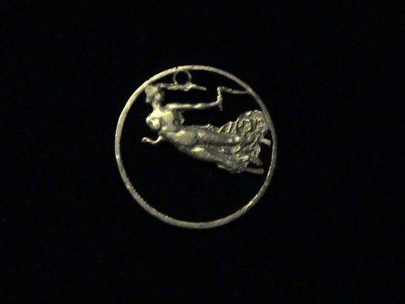 Flying Woman Logo - ITALY cut coin pendant Nude Flying Woman and Torch 1920