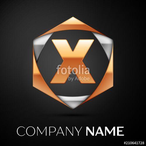 Golden X Logo - Gold Letter X logo symbol in the colorful golden-silver hexagonal on ...