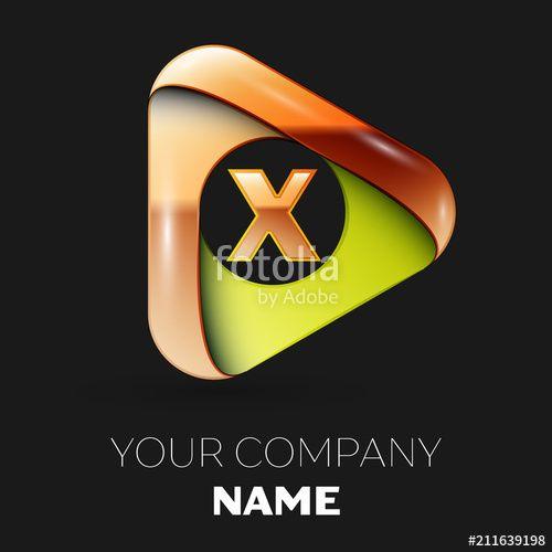 Golden X Logo - Realistic Golden Letter X logo symbol in golden-green triangle shape ...