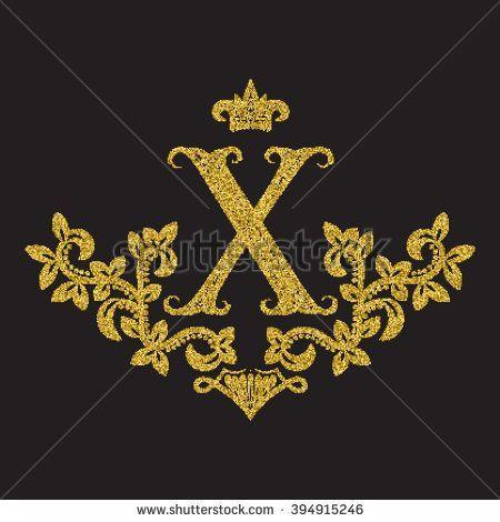 Golden X Logo - Golden #glittering #letter X #monogram in #vintage style. #Heraldic ...