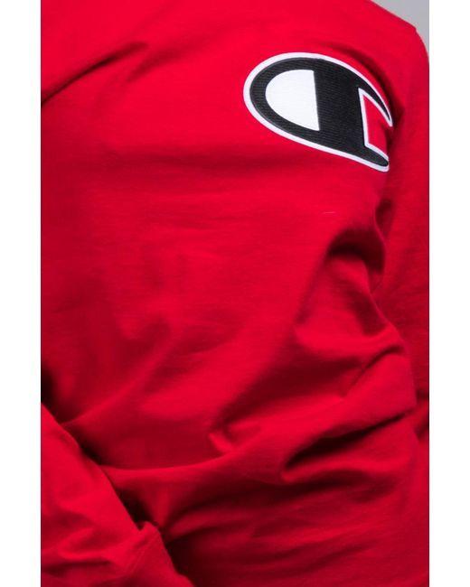 Large Red C Logo - Champion Unisex Heritage Long Sleeve Tee With Large C Logo in Red