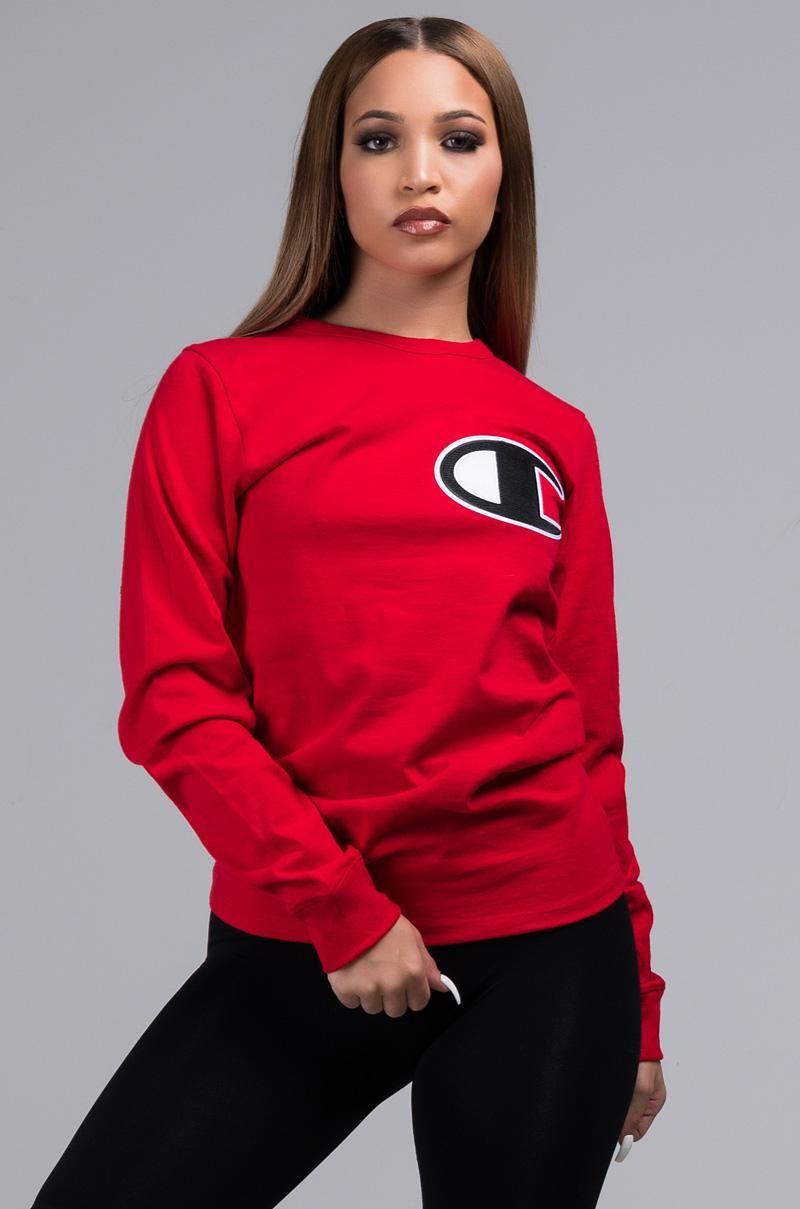Large Red C Logo - Champion Unisex Heritage Long Sleeve Tee With Large C Logo in Red - Lyst