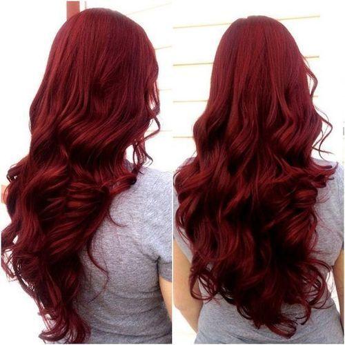 Red Wavy Hair Logo - Scarlet hair color with long wavy hair style nice dark red hair