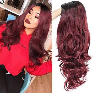 Red Wavy Hair Logo - Amazon.com : ForQueens Ombre Wigs for Women Long Curly Wig Black to ...