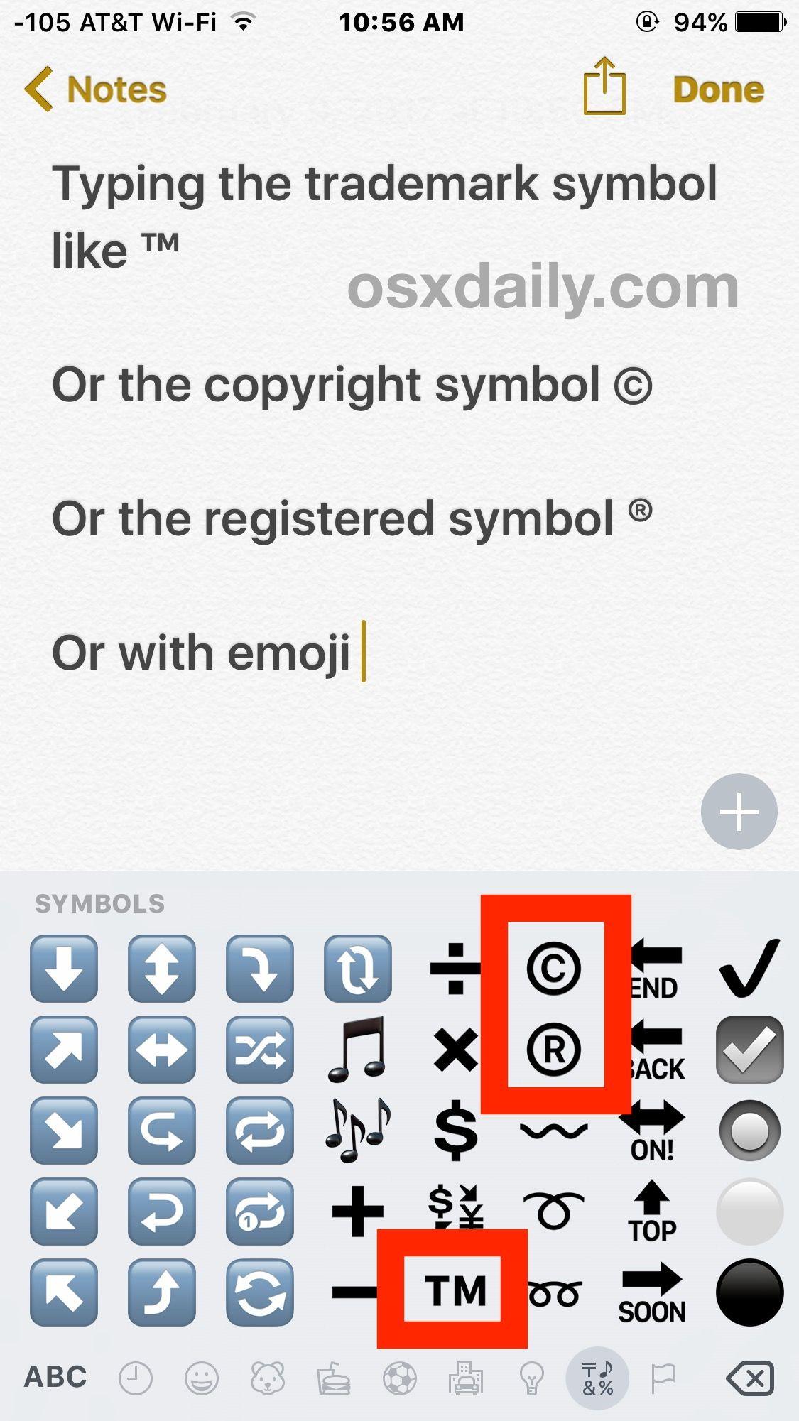 Shorcut Circle R Logo - How to Type Trademark, Copyright, Symbols on iPhone and iPad