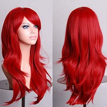 Red Wavy Hair Logo - WerFamily 28 Wig Long Big Wavy Hair Women Cosplay Party