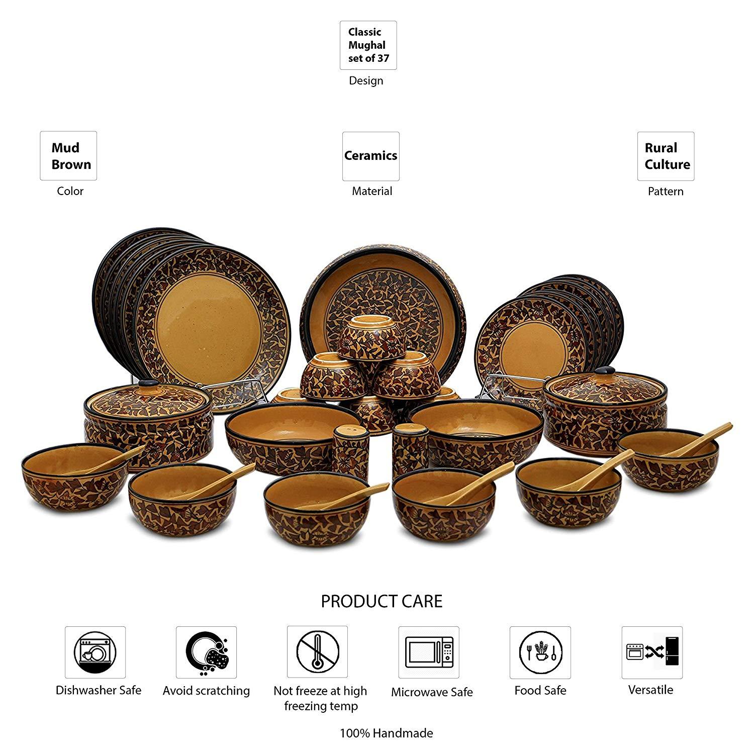 Brown Colored Logo - Buy Caffeine Ceramic Mud Brown Colored Classic Dinner Set