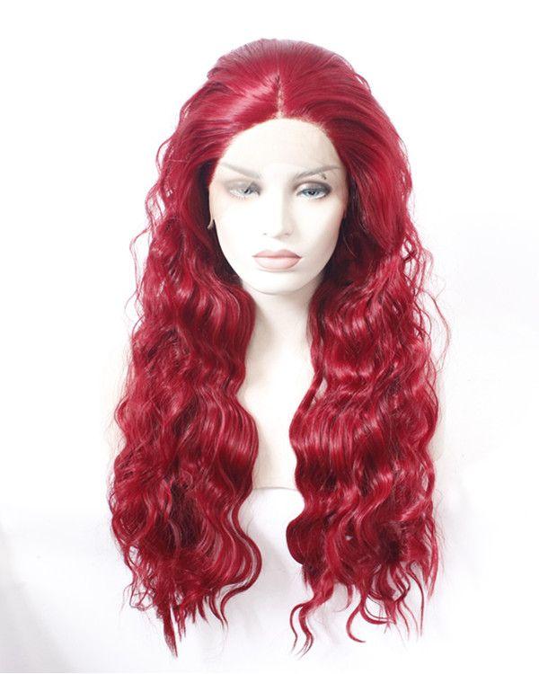 Red Wavy Hair Logo - New Red Wavy Synthetic Lace Front Wigs 180% Density Long Wavy