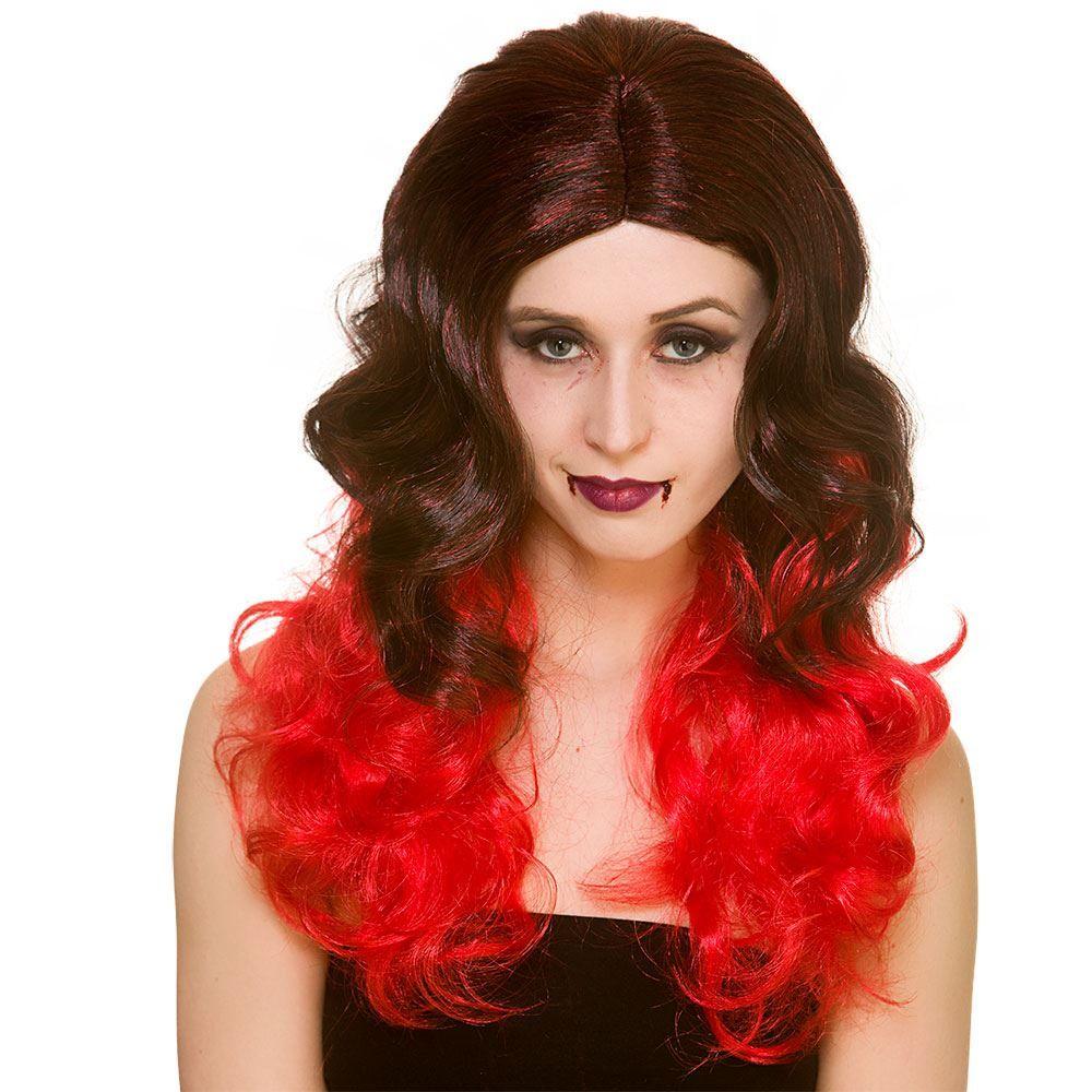 Red Wavy Hair Logo - Two Tone Black Red Wavy Glam Vamp Wig Fancy Dress Halloween Hair Hen ...