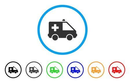 Blue Circle with Lines Inside Logo - Emergency Car rounded icon. Style is a flat emergency car grey