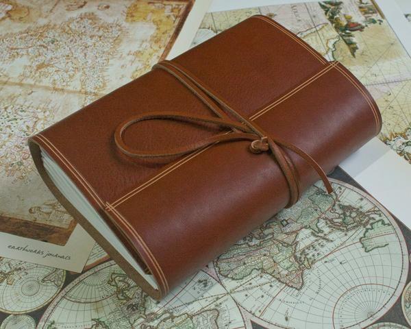 Rugged Brown and Orange Logo - A5 Medium Rugged Brown Leather Journal With Wraparound Cover - Hand ...