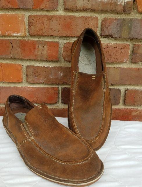 Rugged Brown and Orange Logo - CLARK'S Rustic Rugged Brown Suede Leather Slip-On Loafers Men's Size ...