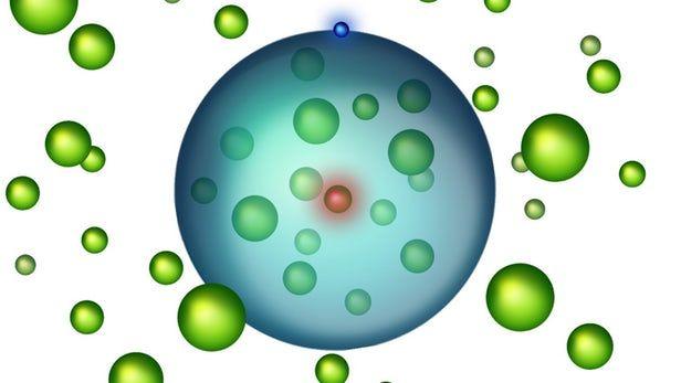 Blue and Green Atom Logo - Giant atoms swallow other atoms to form new state of matter